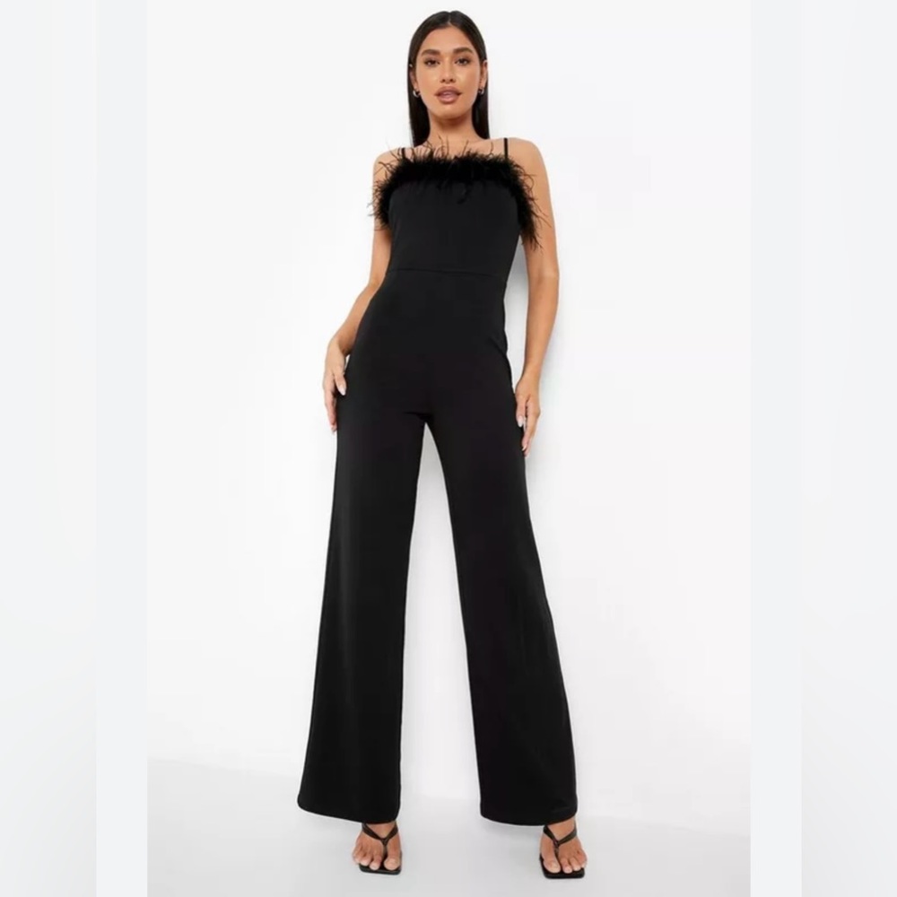 NICOLE MILLER jumpsuit black with feather with strap size 8